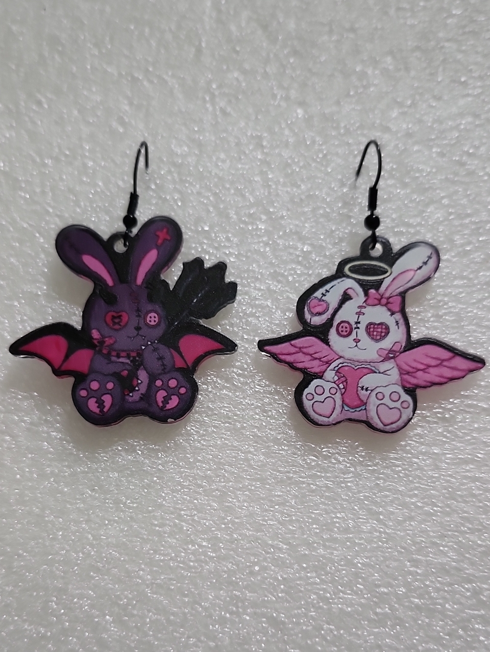 Hand Crafted Pink & Purple Bunny Wing Dangle Earrings